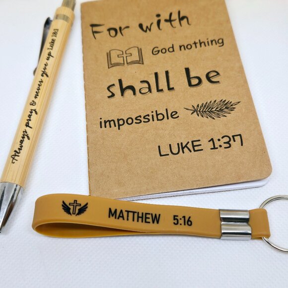 NEW INSPIRATIONAL FAITH CANVAS POUCH, NOTEPAD, PEN, BOOKMARK & KEYCHAIN GIFT SET - Picture 5 of 9